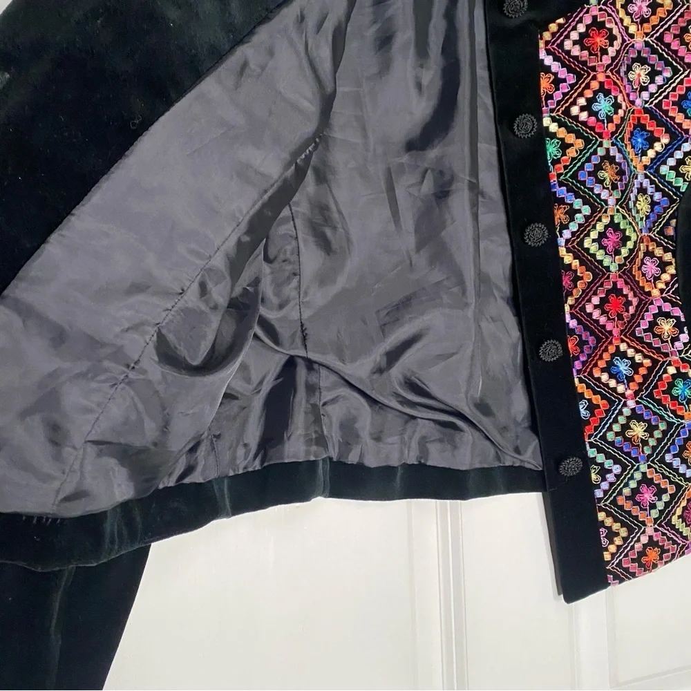 Vintage DONCASTER Crop Multicolor Geometric Floral Velvet Jacket Size 12 Petite